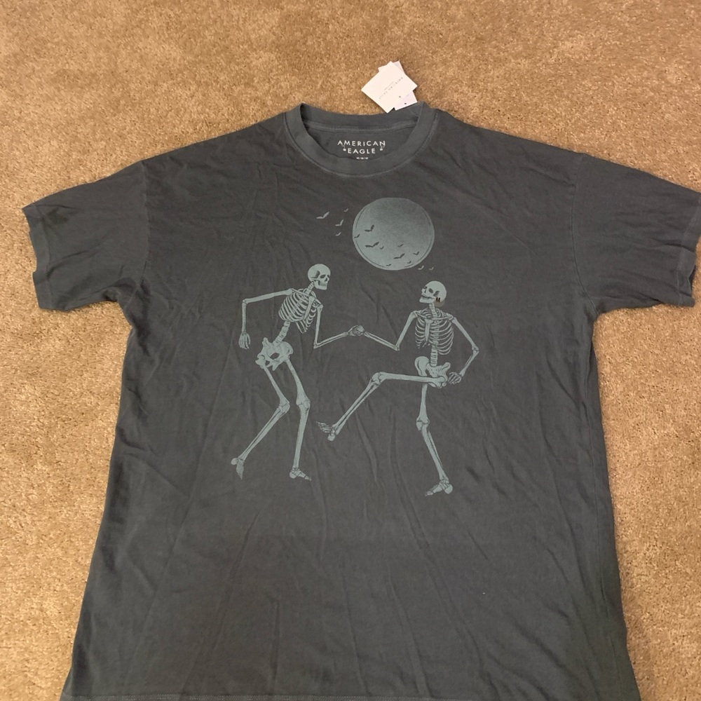American Eagle Outfitters Charcoal Skeleton Graphic Tee
